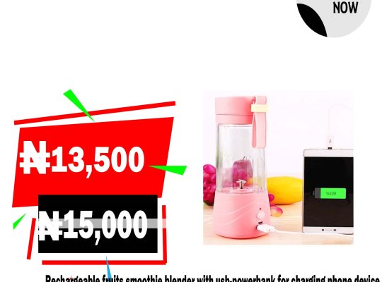 RECHARGEABLE FRUITS SMOOTHIE BLENDER WITH USB POWERBANK FOR CHARGING PHONE DEVICE